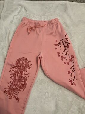 SHEIN Pink Dragon & Cherry Blossom Track Joggers
